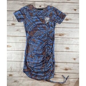 Pretty Little Ting Blue‎ Marble Print Ruched Bodycon Dress Size 6 Heart Cutout